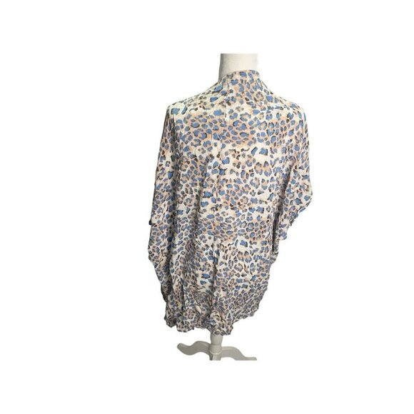 Umgee Kimono Top S/M Leopard Blue Pink Open Front Casual Boho Knit - Picture 4 of 4